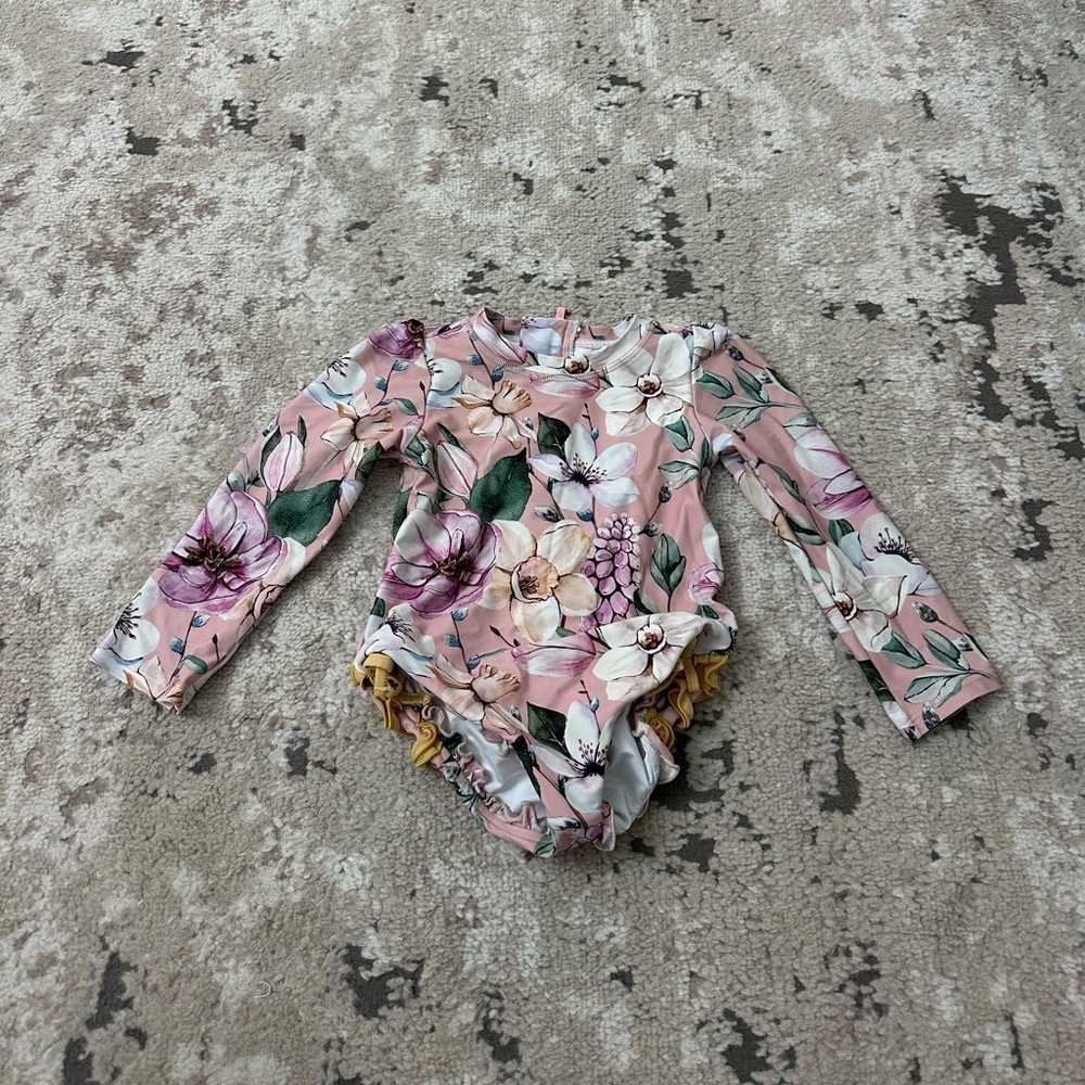 Posh Peanut Floral One Piece Rash Guard Swimsuit Size 3T